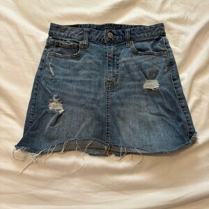 Cute Aeropostale Short Denim Mini Skirt Distressed Cutoff Edge Girls 0 Waist 26”